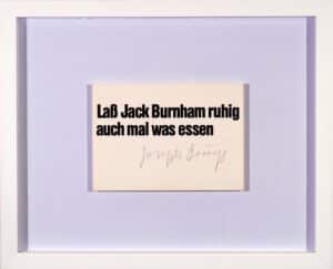 Joseph Beuys signierte Postkarte: "Laß Jack Burnham ruhig auch mal was essen“